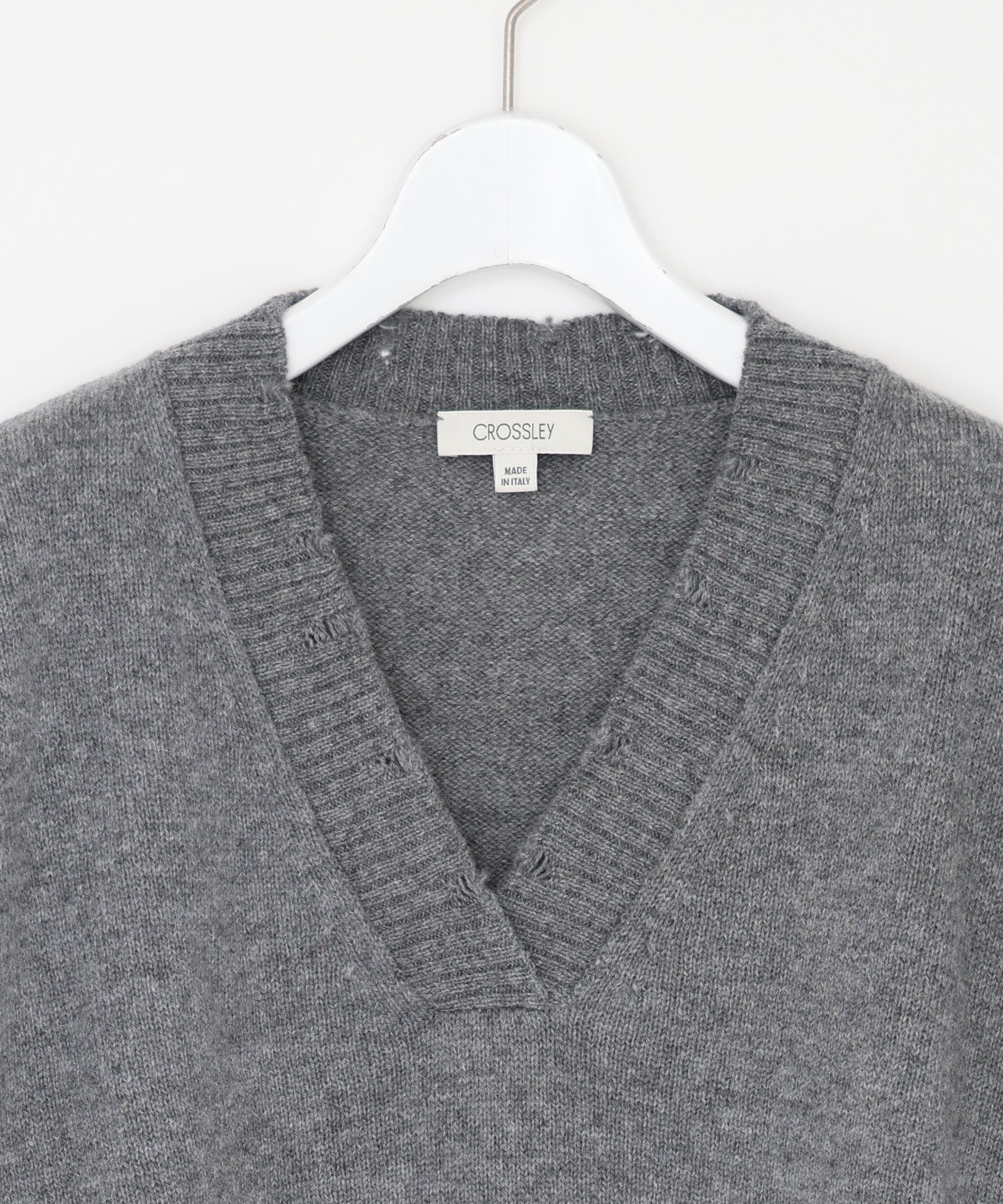 Vネックダメージニット｜CROSSLEY – FACE SANS FARD