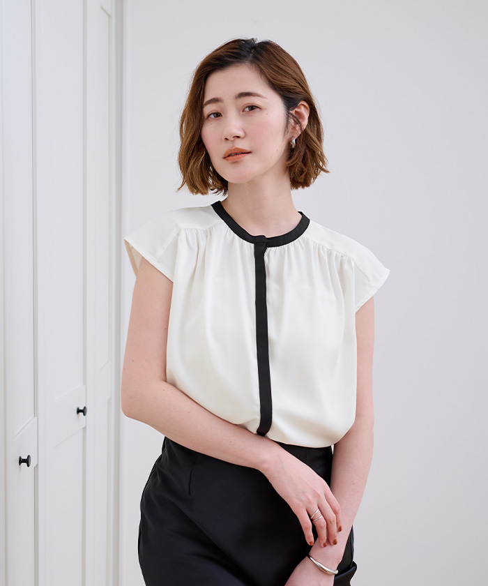 フレンチスリーブバンドカラーブラウス【メール便可／80】 | ur's