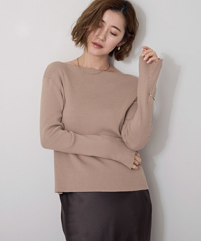 累計販売数1万枚突破！】ボートネックスリットスリーブリブニット