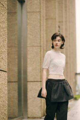AMOMENTO(アモーメント)のSHIRRING ORGANZA BELT SKIRT通販