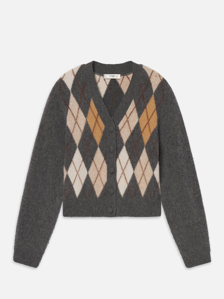 THE BRUSHED ARGYLE CARDI GREY MULTI
