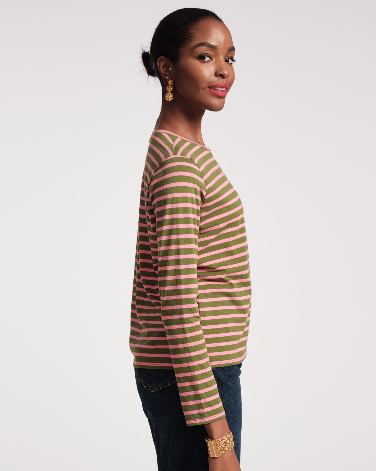 Long Sleeve Striped Tee Shirt - Green Pink – Frances Valentine