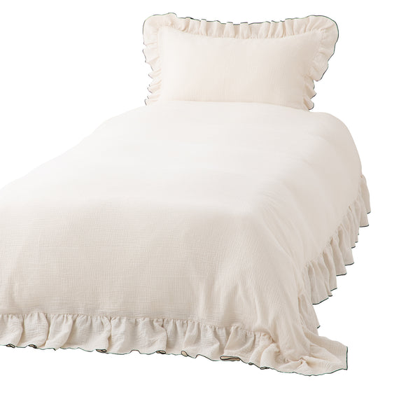 フリル ガーゼ 掛け布団カバー ダブル アイボリー×ブラック