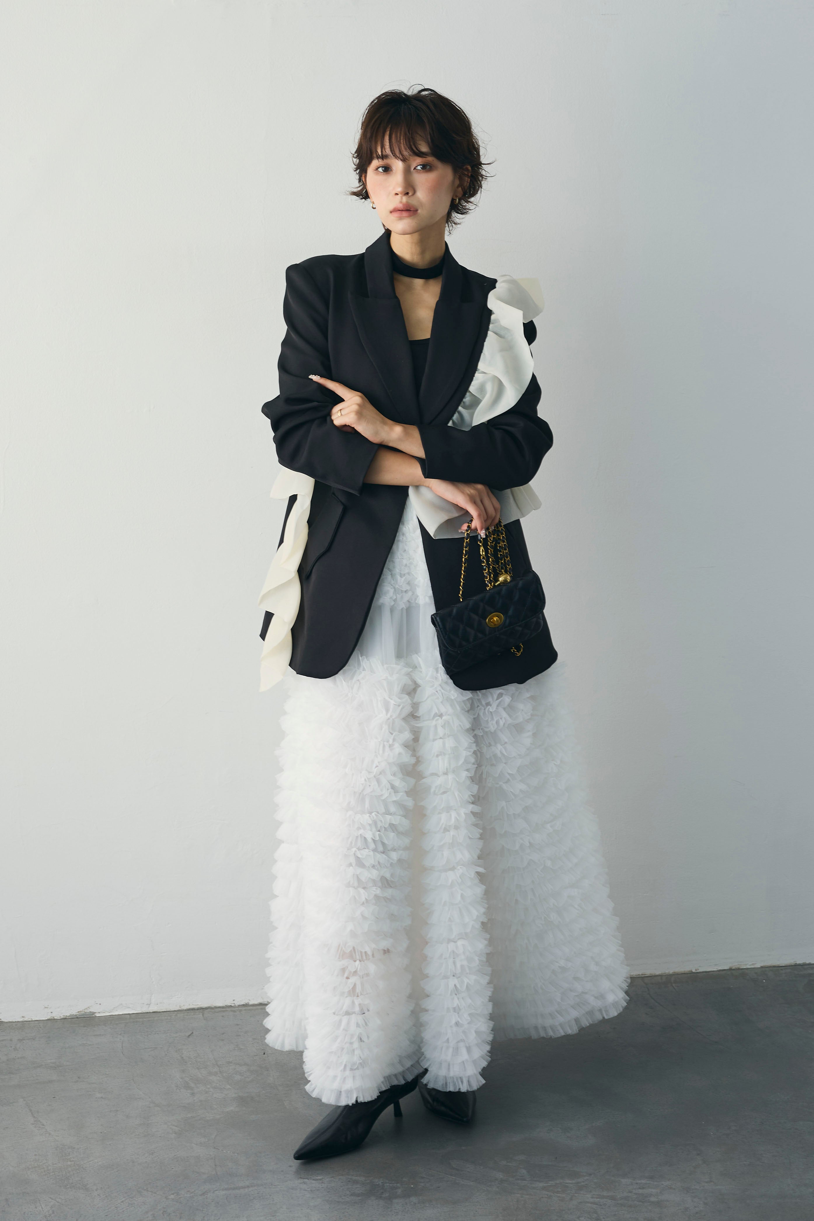 予約]アシメフリルマニッシュジャケット – Frene