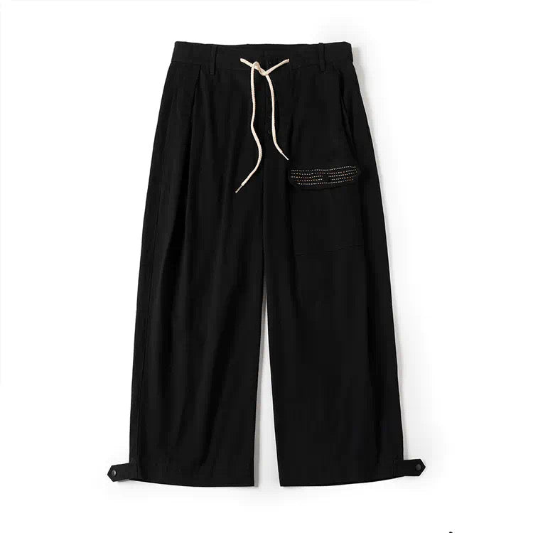 Sashiko Wide Leg Pants - Black – FRIED RICE SHOP
