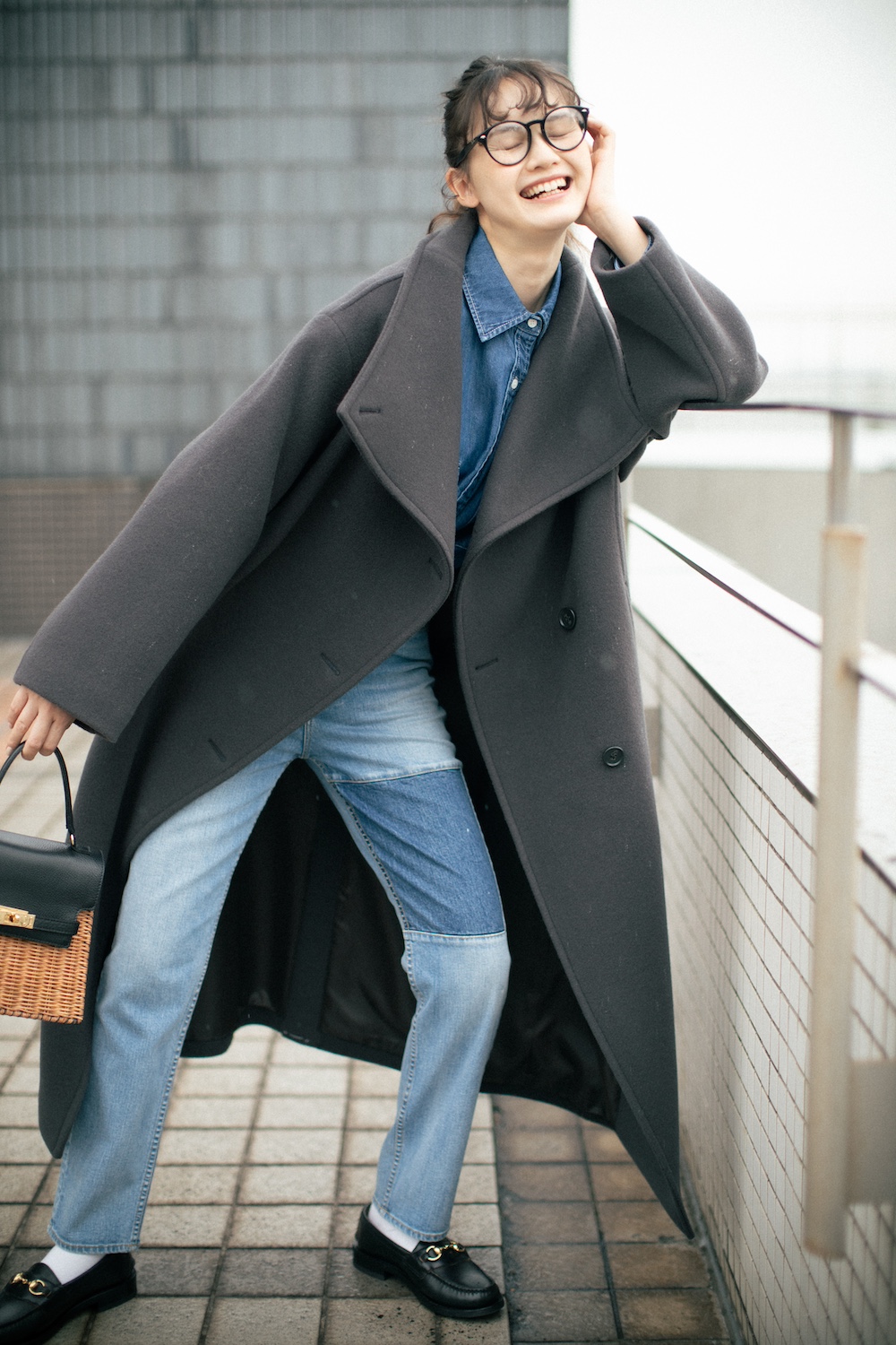 ☆mochigome様☆J & MDAVIDSON ダークブルー ロングコート J&MDavidson