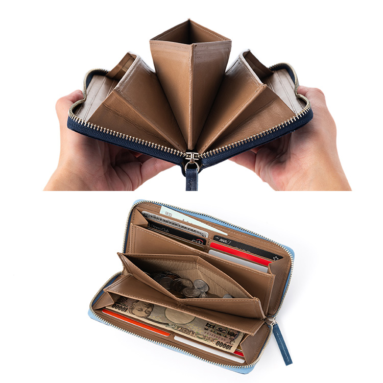 BAGGY PORT】藍染めレザー ラウンドファスナーロングウォレット HRDFH