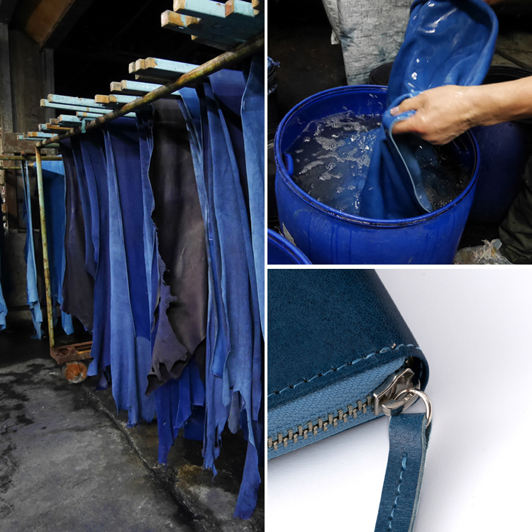 BAGGY PORT】藍染めレザー ラウンドファスナーロングウォレット HRDFH