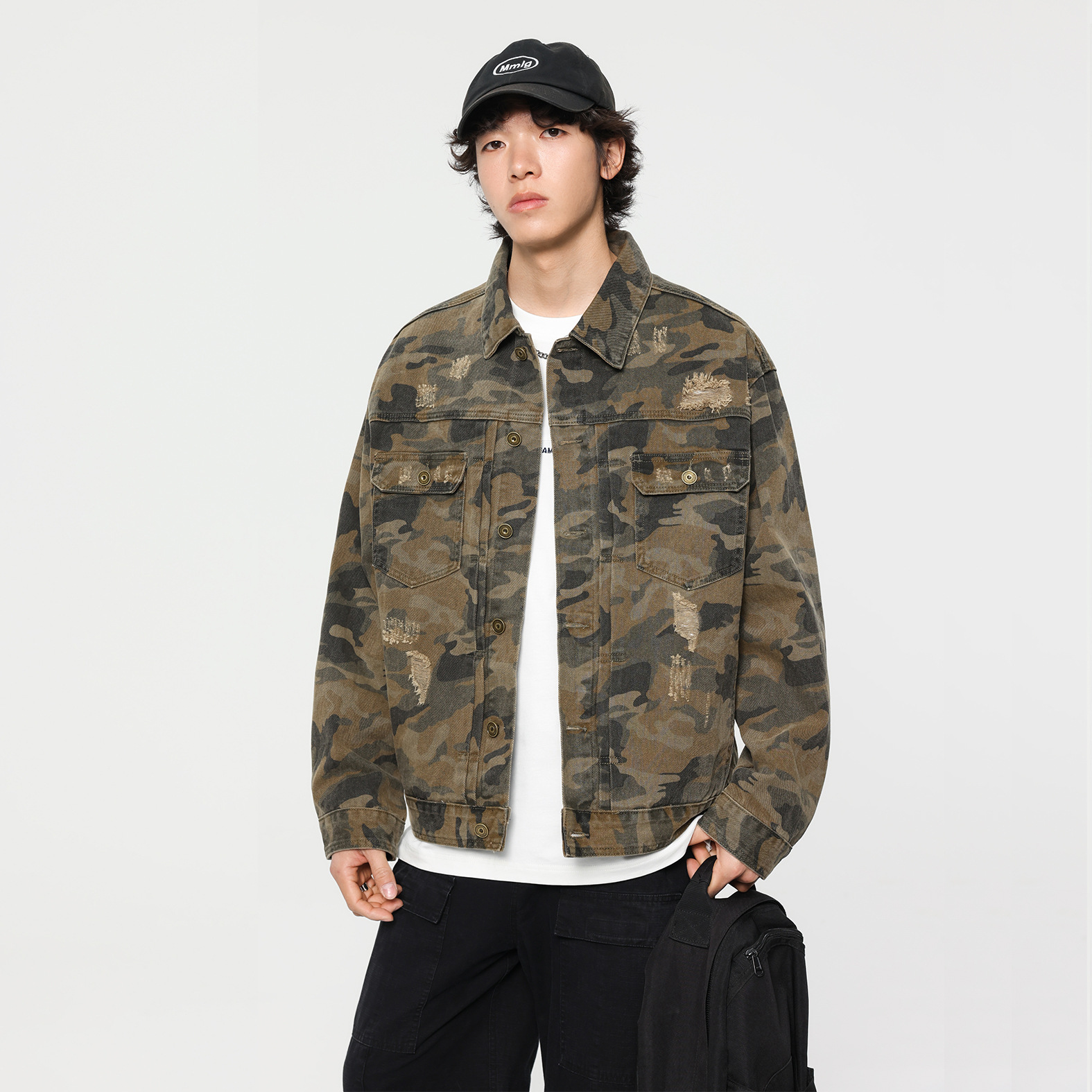 ダメージ加工カモフラージュジャケット ミリタリージャケット メンズ
