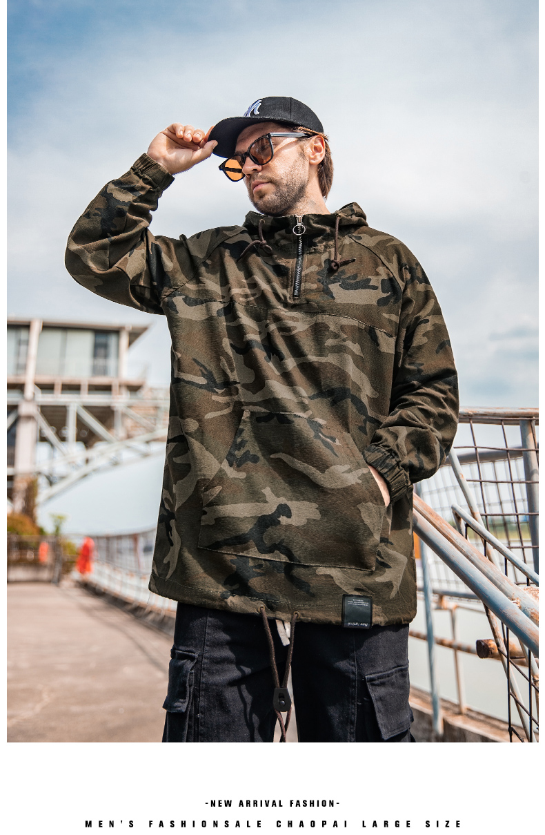 フード付き迷彩プルオーバージャケット ミリタリージャケット メンズ