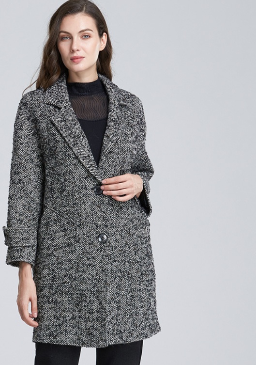 ツイードジャケット しなやかツイードテーラードコート 黒|ツイード