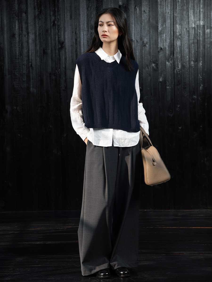 ニットベスト ニットベスト 上質リブ編み 洗練スタイルベスト 黒