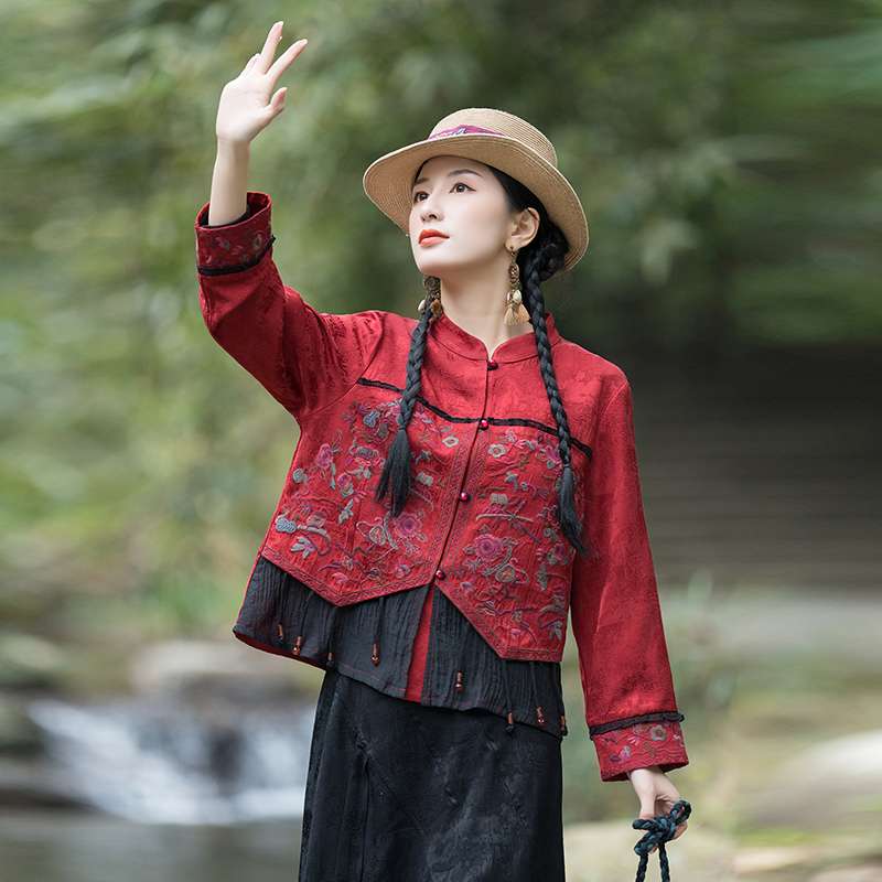 チャイナ服 花刺繍チャイナ風ショートジャケット ジャケット|チャイナ