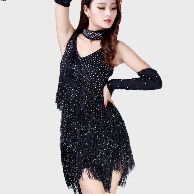 きらめく水玉模様フリンジ付き社交ダンスセットアップ ヨーロッパ|社交