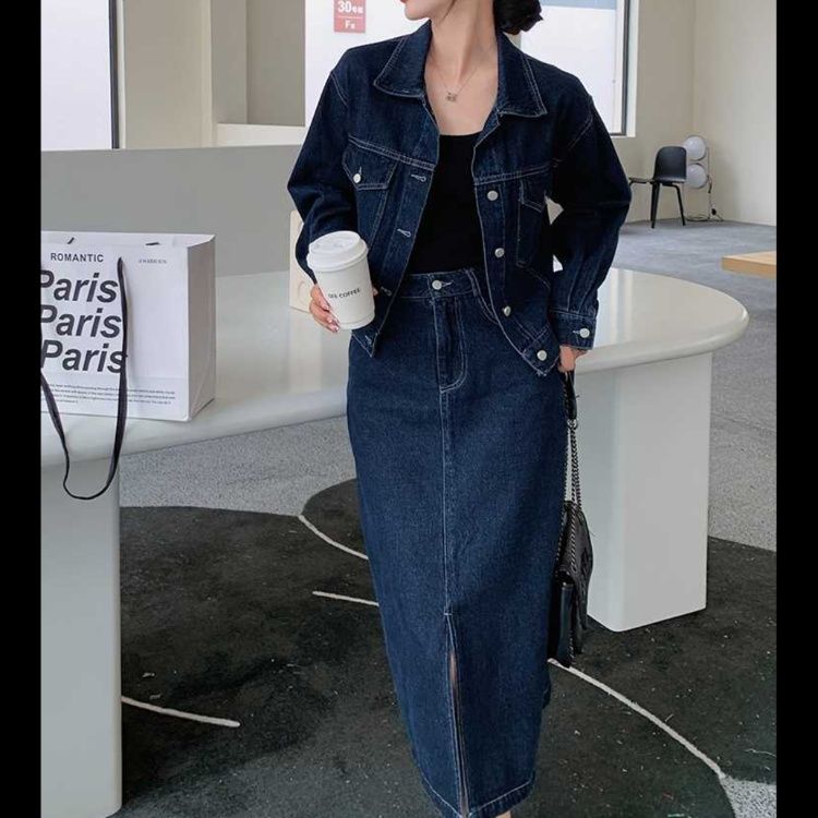 デニムセットアップ こなれ感ジャケット×ロングスカート スカート