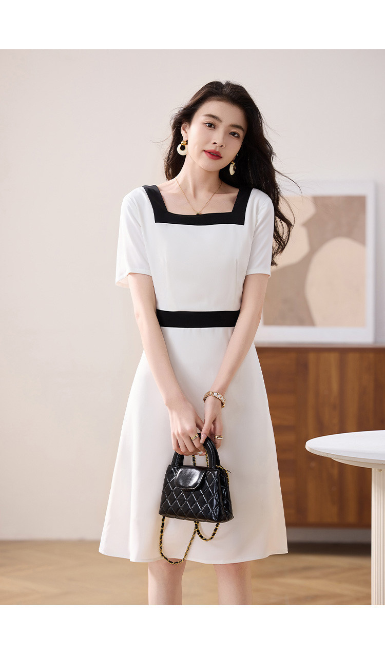 オケージョン ドレス スクエアネック バイカラー ワンピース