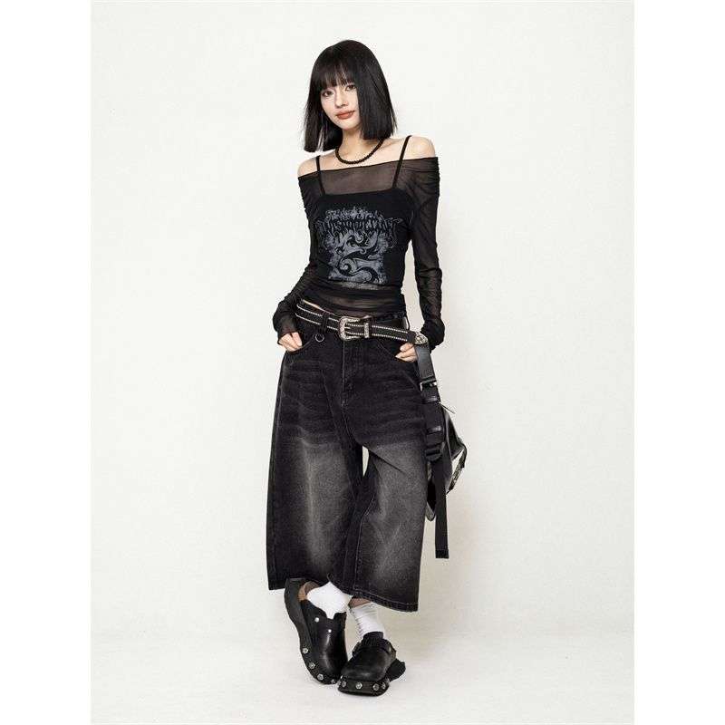 Y2Kファッション メッシュ透けシースルー長袖カットソー トップス|Y2K