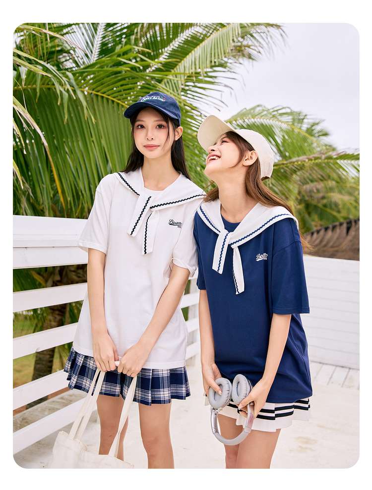 セーラー服 マリンスタイル セーラーカラーTシャツ 半袖 トップス