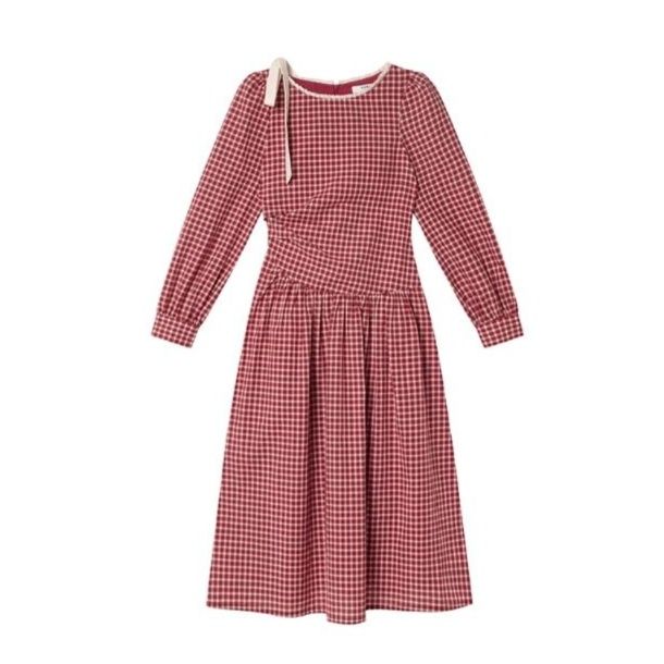 ギンガム チェック 優美な格子柄 ふんわり長袖ワンピース ワンピース