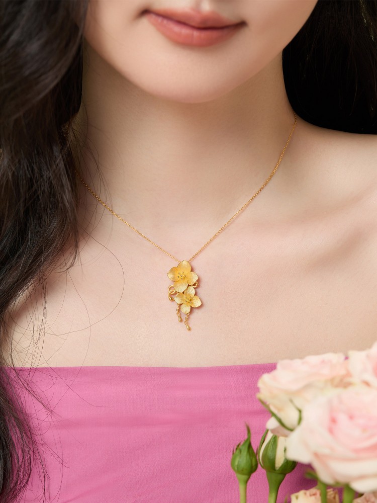 ゴールドアクセサリー 優美な二輪花モチーフネックレス レディース|金