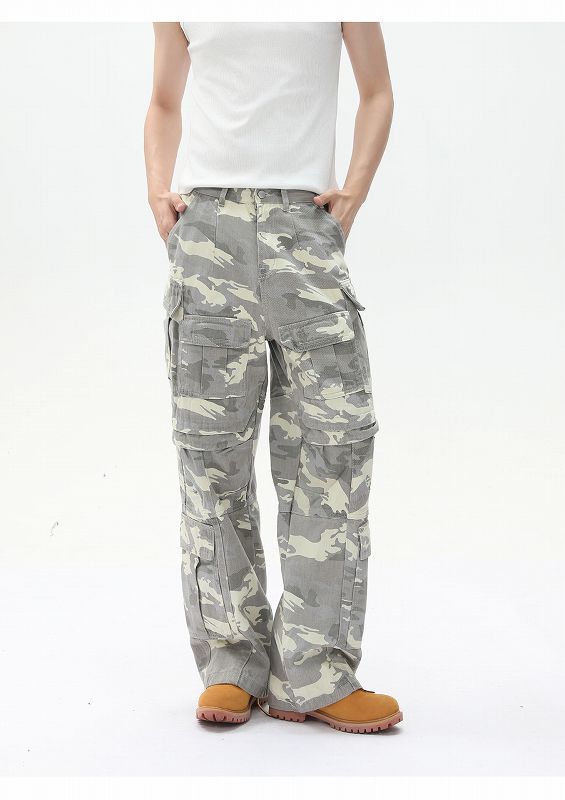 グレー パンツ 男女兼用 グレー迷彩柄 カーゴパンツ 春秋 新作 カーゴ