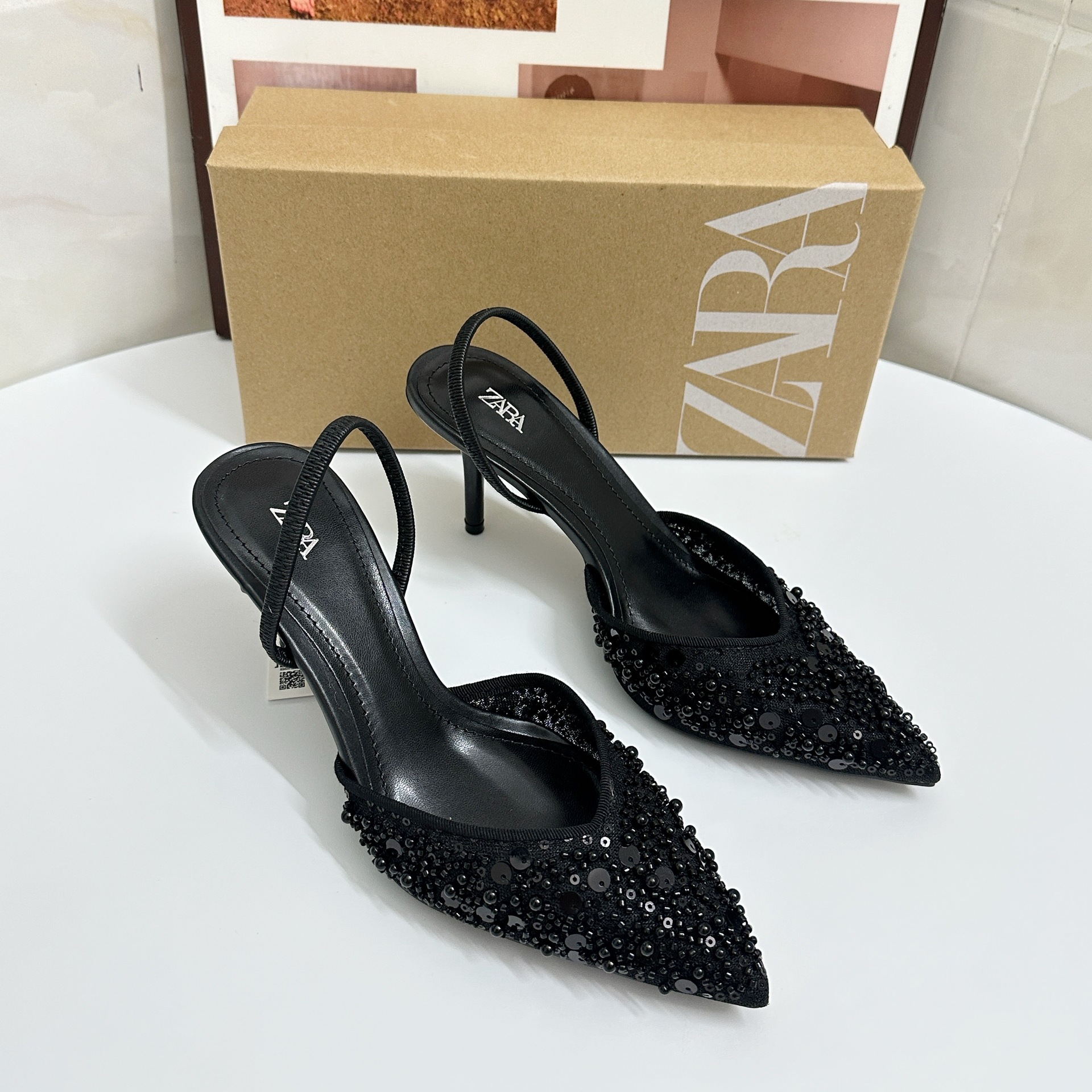 ヒール キラキラストーン付きポインテッドトゥミュールパンプス 7