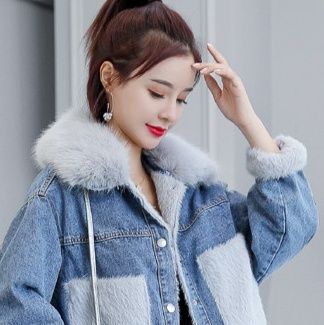 デニムジャケット ボア 襟付きファーポケット ボア|デニムジャケット