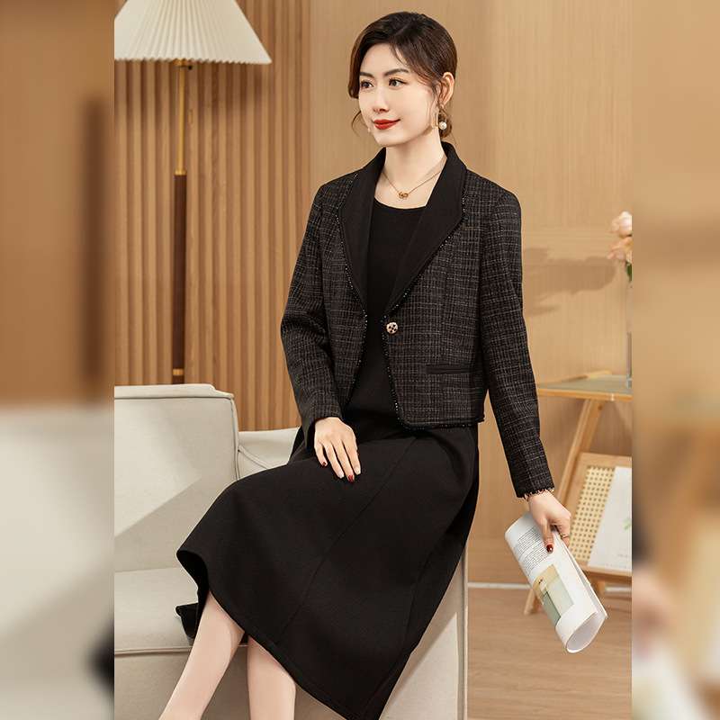 フォーマルスーツ チェック柄ジャケット ドレス セットアップ