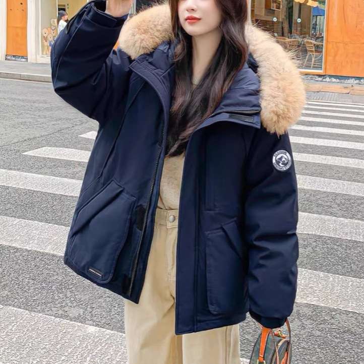 ネイビーコーデ ふわもこファー付きダウンコート ダウン|ネイビー