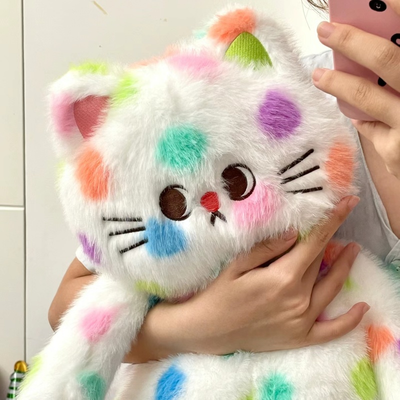 猫ぬいぐるみ 白色 虹色水玉ふわもふ猫ちゃん 白|猫ぬいぐるみ専門通販