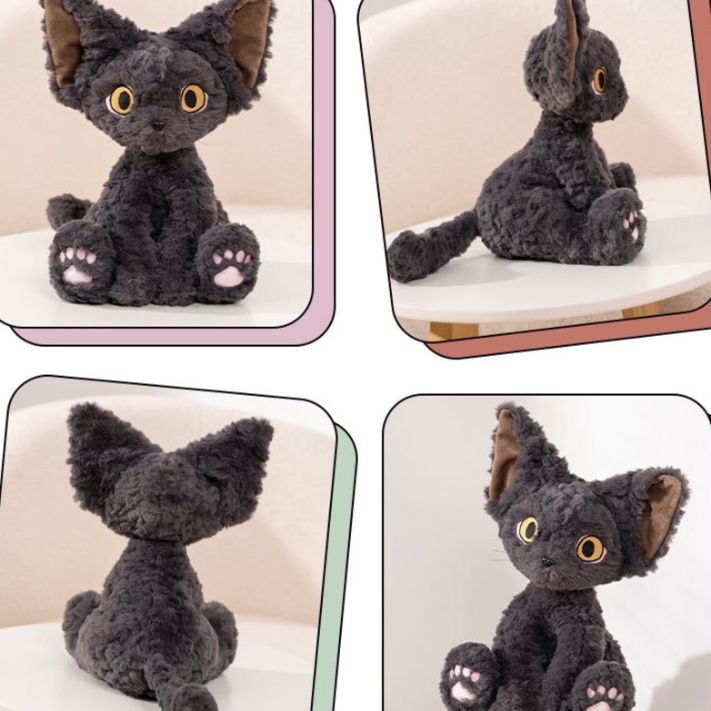 猫ぬいぐるみ 大きな瞳と肉球が愛らしい座りポーズ黒猫ぬいぐるみ 黒