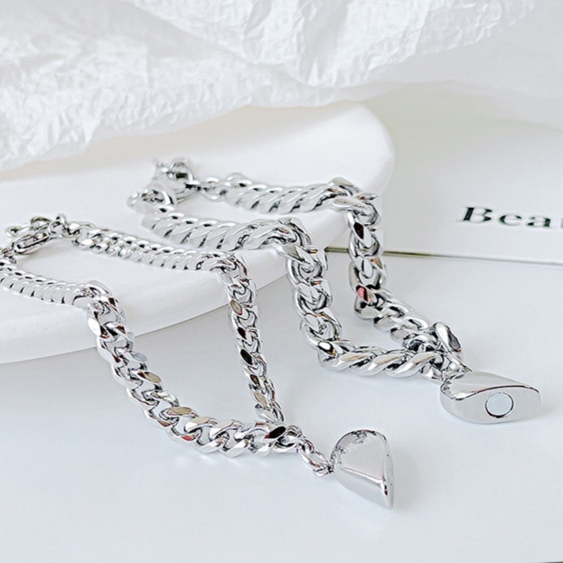 シルバーチェーンハートペアブレスレット ステンレス|ペアブレスレット