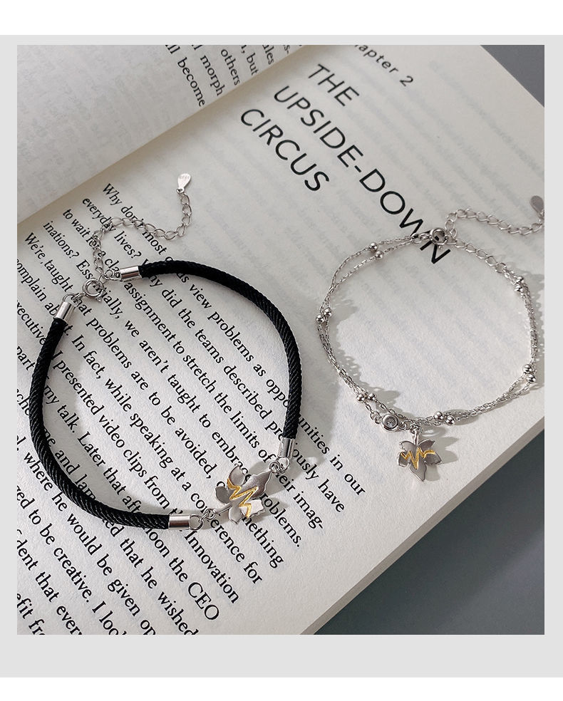 ペアブレスレット 花モチーフ付き二連チェーンブレスレット シルバー