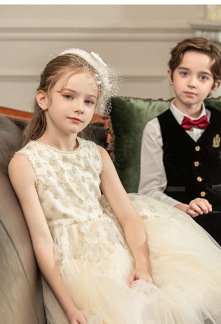 キッズドレス 花柄刺繍チュールワンピース ピアノ発表会用ワンピース