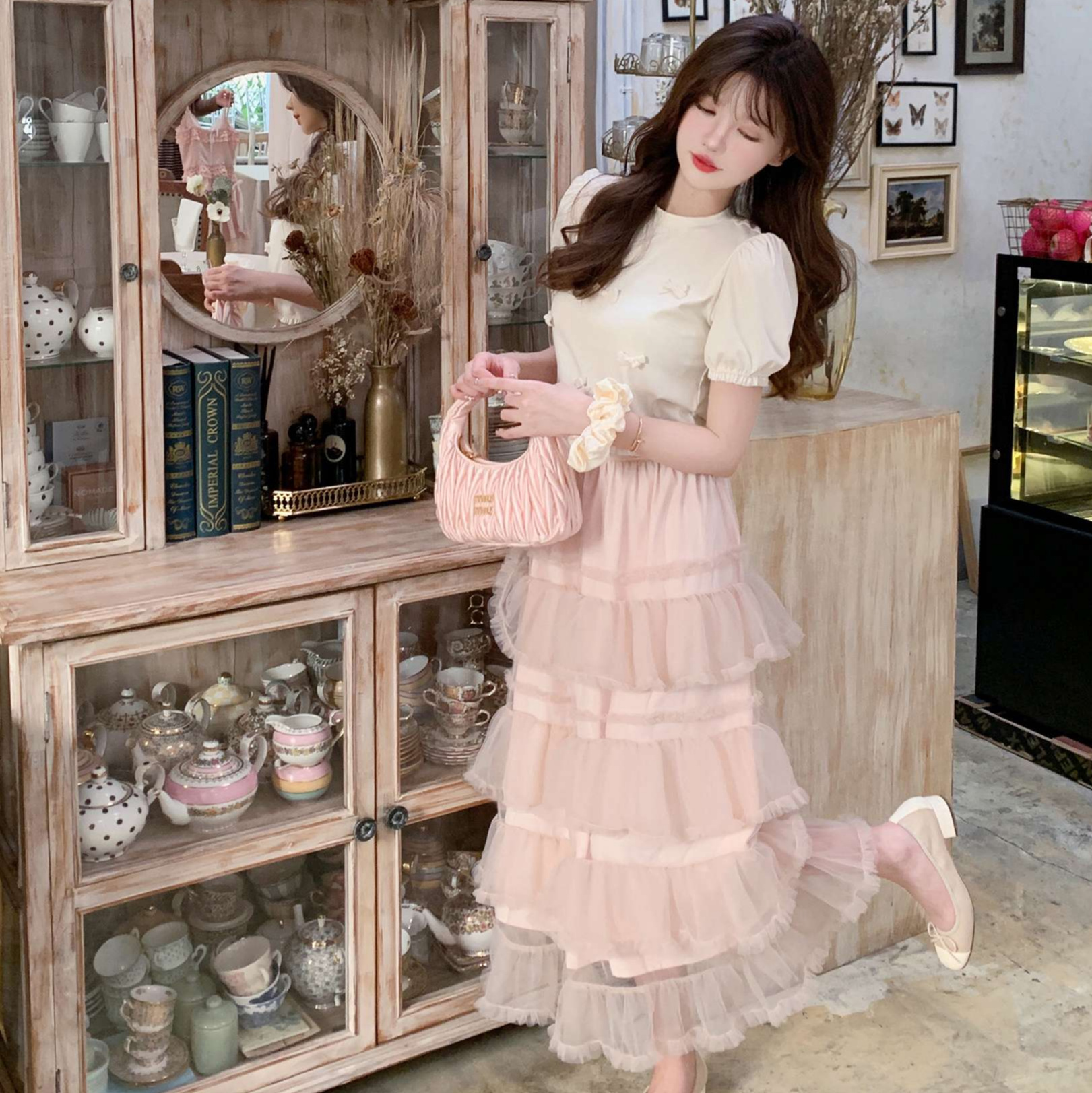 ピンクコーデ ふんわりティアードチュールスカート スカート|ピンク