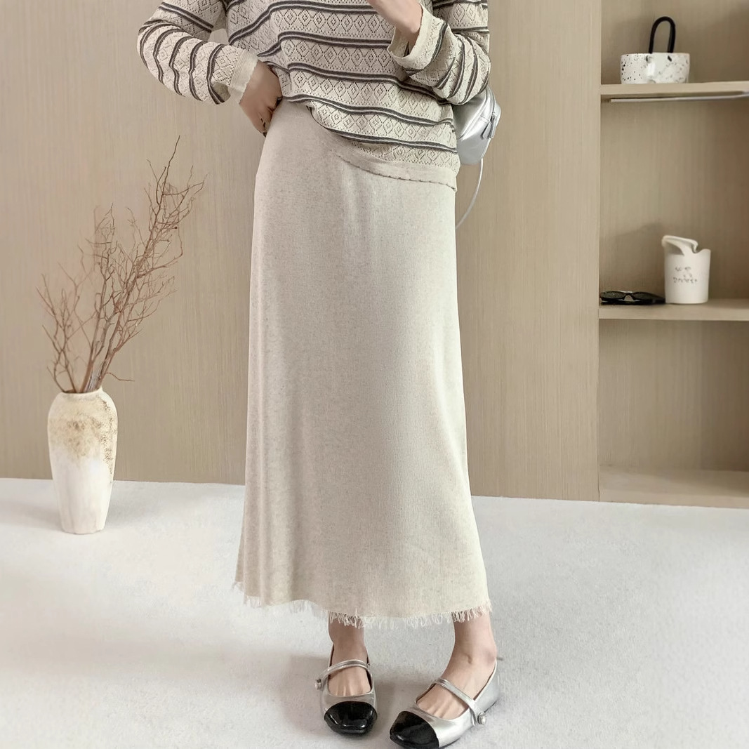 白スカート フリンジ裾タイトロングスカート ロング|白スカート専門