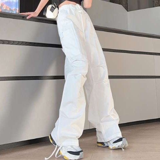 白パンツ 白カーゴパンツ ゆったりワイドシルエット レディース|白