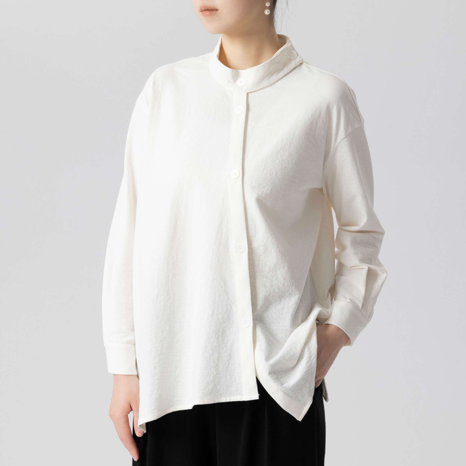 白シャツ スタンドカラーオーバーサイズシャツ カジュアル（shirt）|白