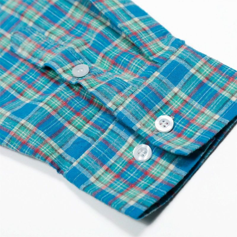 メンズ シャツ メンズ 青系チェック柄長袖シャツ 春秋対応 チェック