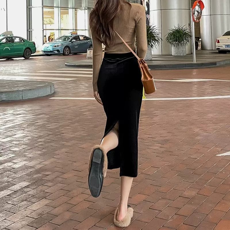 スリットスカート サイドスリット入りニットタイトスカート タイト