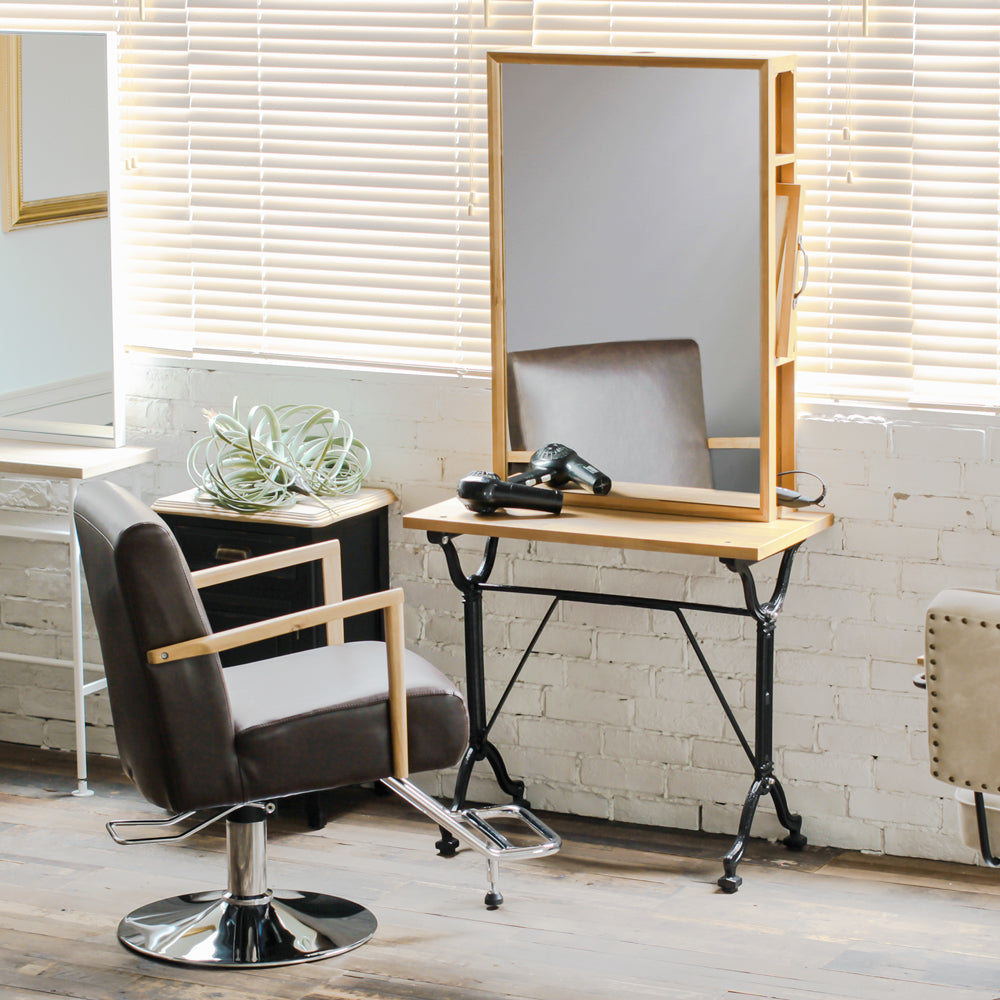 ミシン脚ドレッサー|収納式|片面|美容室 セット面|アイアン ウッド