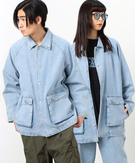 ケミカルウォッシュ デニム カバーオール（55-01BC04-203）｜パープル