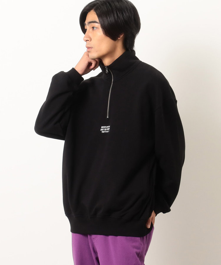 CVC裏毛 メッセージ刺繍 ハーフジッププルオーバー（55-21CE03-203