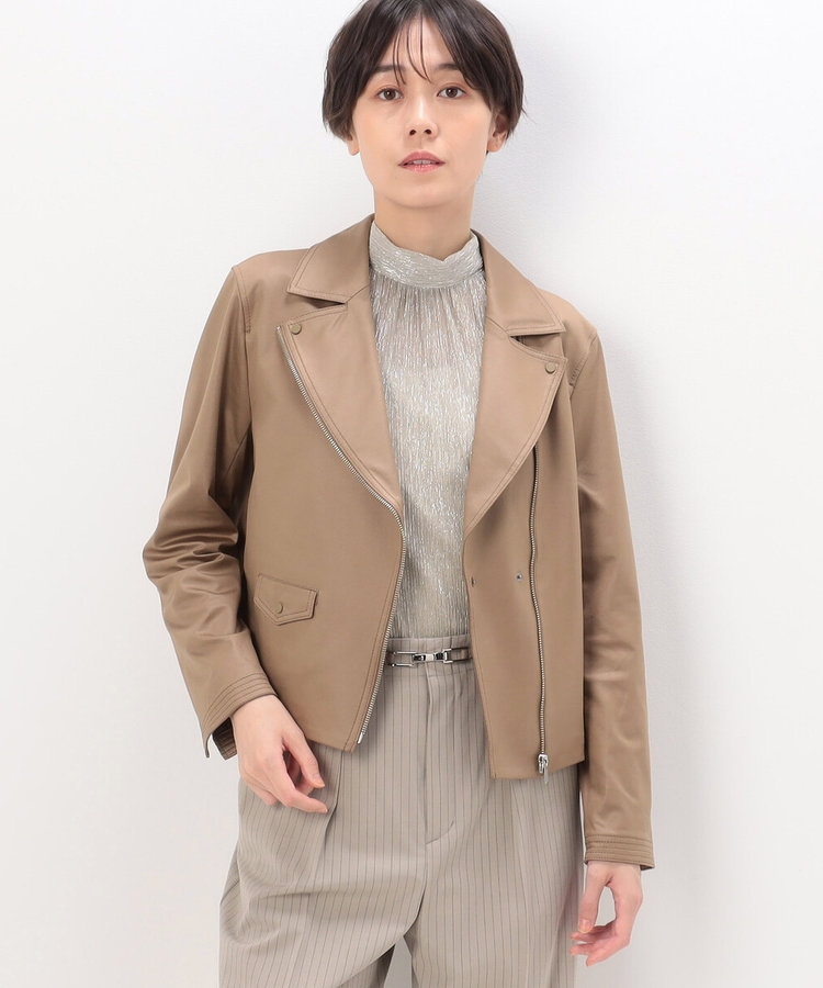 TALLサイズ 〕 ポンチフェイクレザーエンボス ライダースジャケット