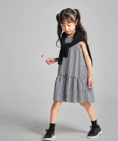 リバーシブル】ギンガムチェック・バンダナ柄プリント ワンピース（98